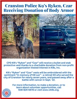 Cranston Police K9's to Receive Donation of Body Armor
